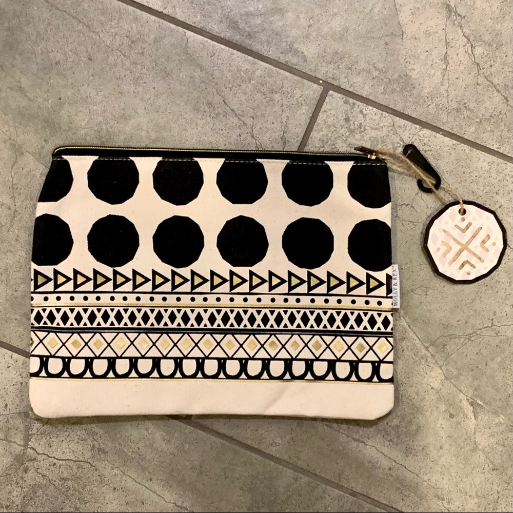 Black White & Gold Geo Pattern Clutch Zipper Pouch